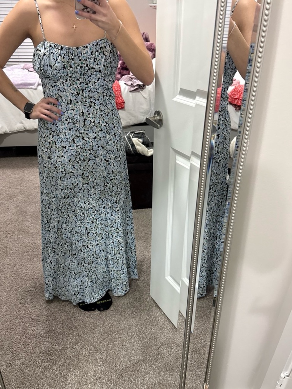 Madewell Light Blue Floral Maxi Slip Dress